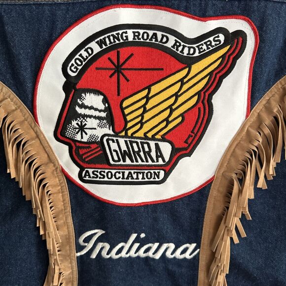 Custom Patchwork Pins Denim Jean Vest Motorcycle Chapter S Indiana GWRRA - Picture 11 of 12